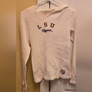 White LSU Tigers Waffle Knit Hooded Shirt Size MED